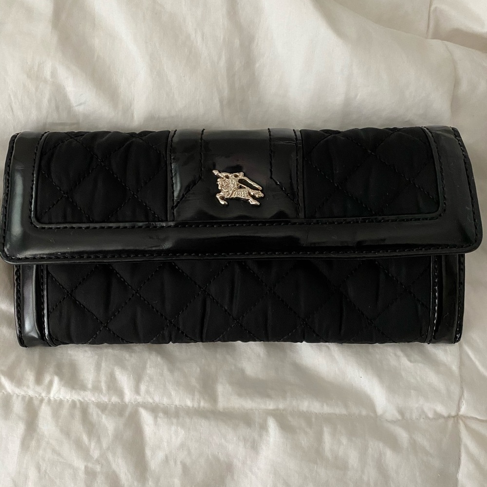 Burberry quilt black leather trim wallet